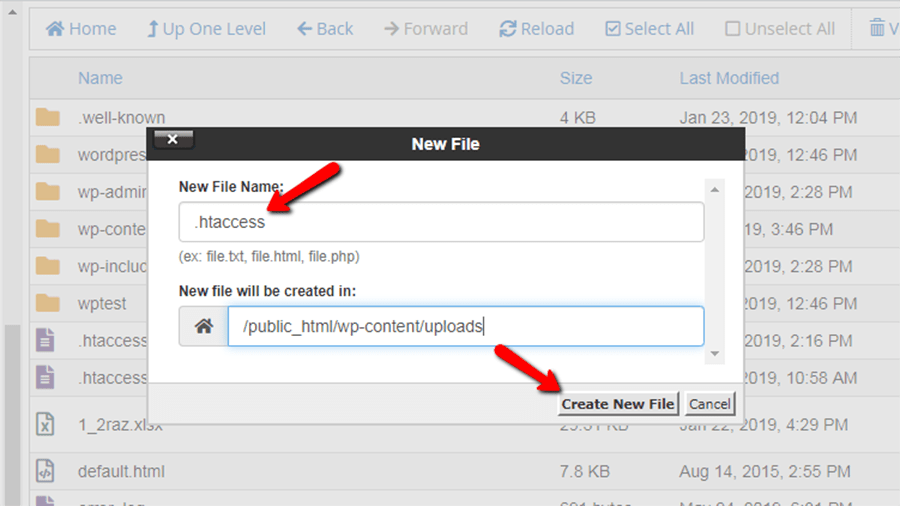 Create a New .htaccess File for WordPress Site via File Manager
