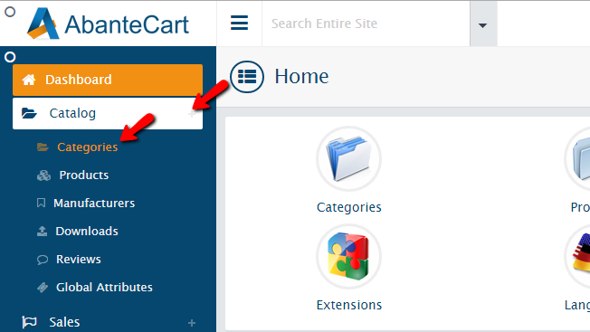Accessing the Categories section