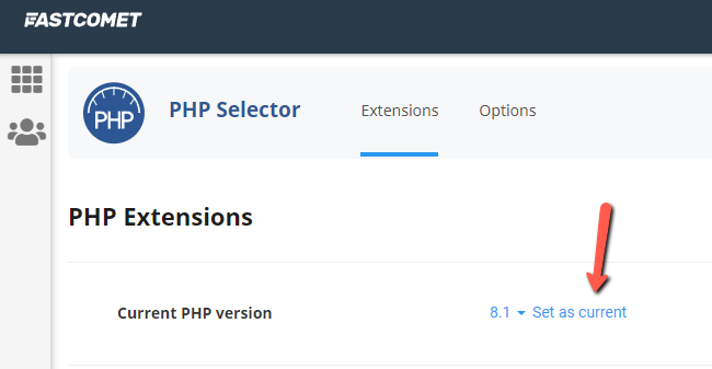 Set PHP Version as Current