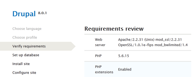Verifying the System Requirements for Drupal 8