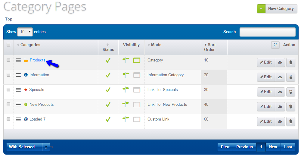 Access products category in Loaded Commerce