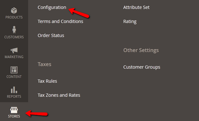 Navigating the Configuration menu in Magento 2