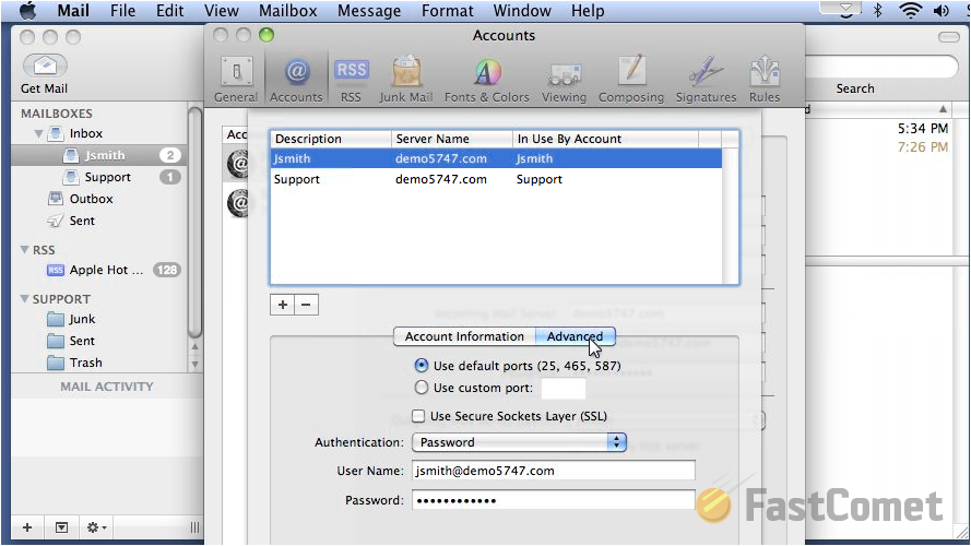 port # for hostgator email on mac