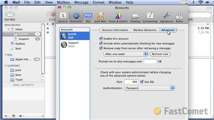 hostgator email settings for mac