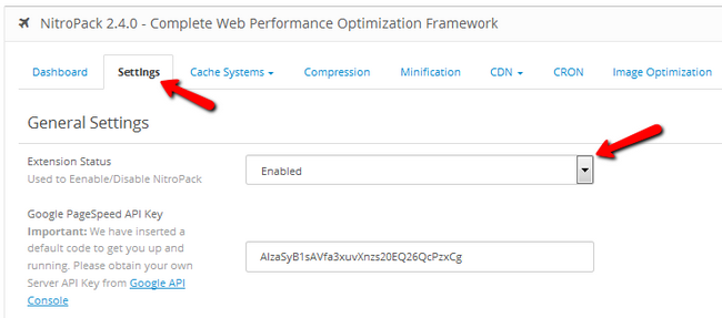Enabling NitroPack and configuring Google PageSpeed analytics