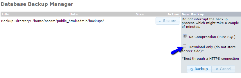 Download Database Backup via osCommerce