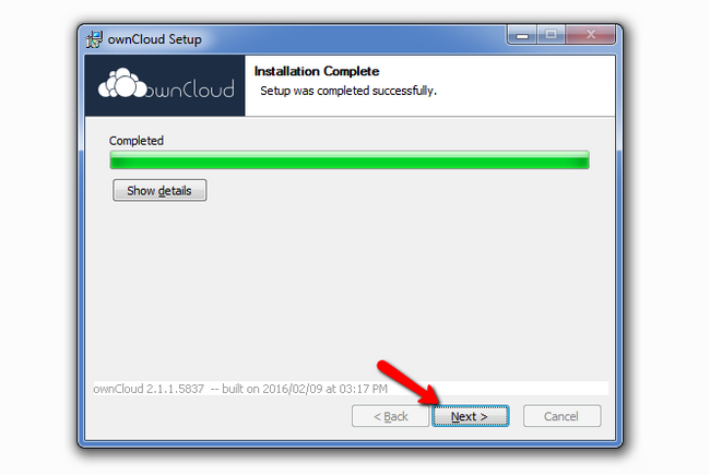 Completing the ownCloud client Installation