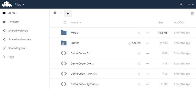 ownCloud main application screen