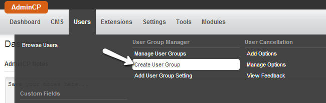 Access the user groups manager in PHPFox