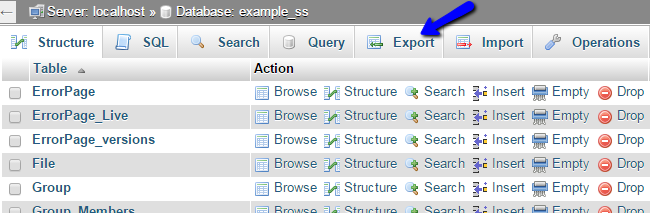 Export feature in phpMyAdmin