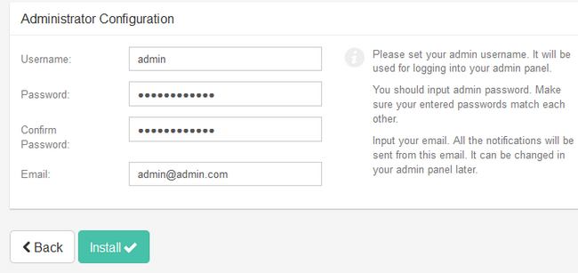 Creating an Administrators account for Subrion
