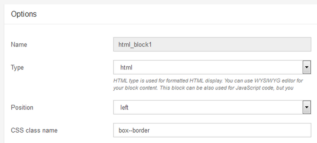 Configuring the main options for the Block