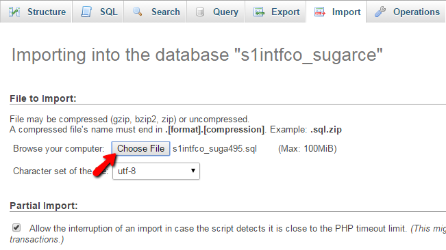 importing a database backup