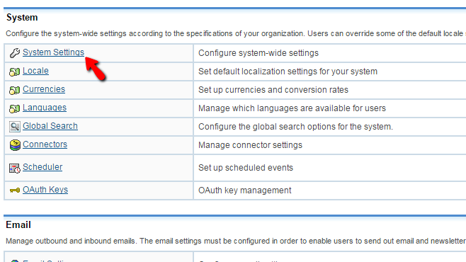 accessing the system settings