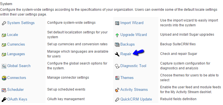 Access Repair Tool in SuiteCRM