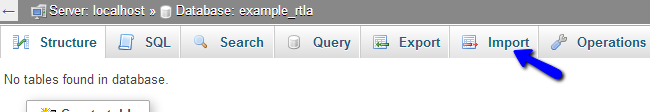 Access import feature for a database via phpMyAdmin