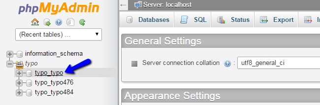 Access TYPO3 database via phpMyAdmin