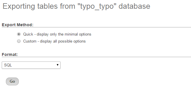 Export database backup via phpMyAdmin