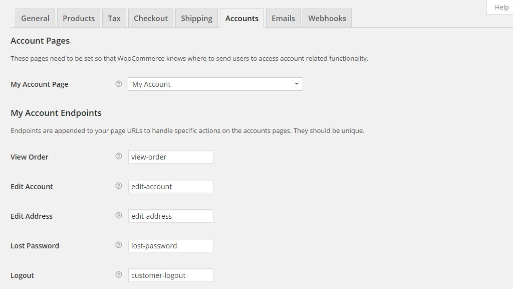 accessing the accounts settings page