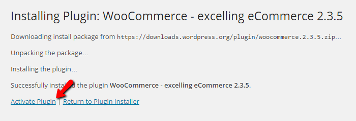 Activating the WooCommerce plugin