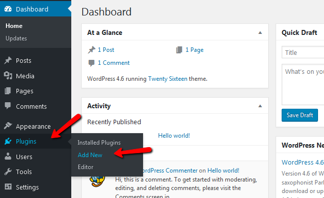 Adding a new plugin in WordPress