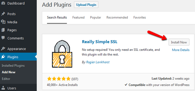 Installing the Really Simple SSL plugin