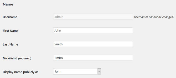 Configure Name Settings in WordPress Profile