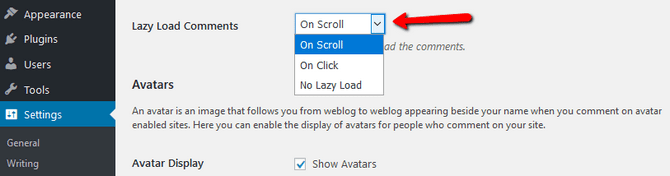 Select Lazy Load Comments Type in WordPress