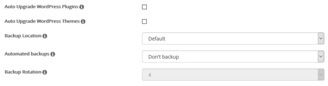 WordPress auto upgrade and backup settings in Softaculous