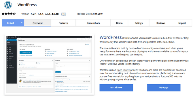 Wordpress Installation Tab in Softaculous