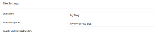 WordPress site settings in Softaculous