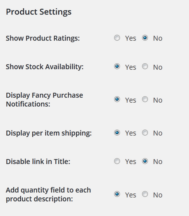 Product settings in WP eCommerce